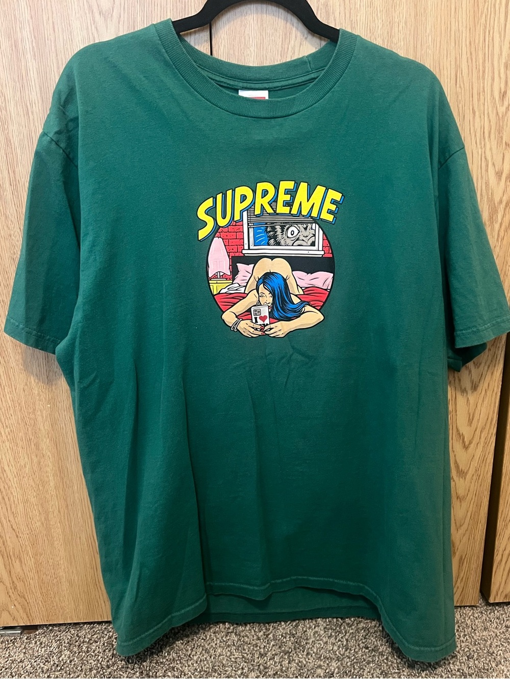 Supreme Dark Green Graphic Tee with Yellow Logo